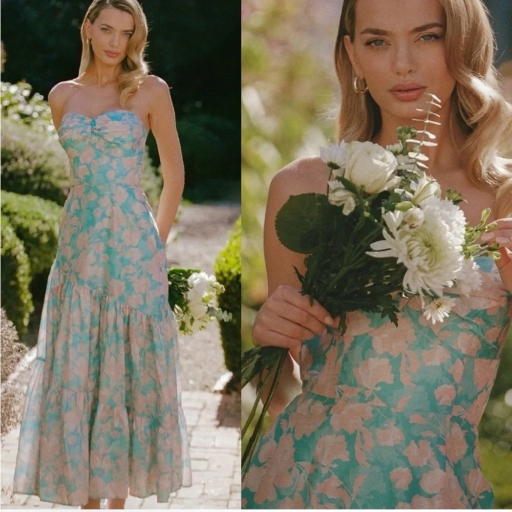 Hutch Anthropologie Phoebe Floral Strapless Maxi Cocktail Dress Womens 2 NWT